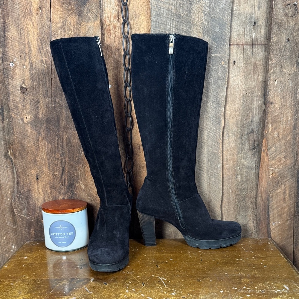 Paul Green Black Suede Heeled Platform Boots